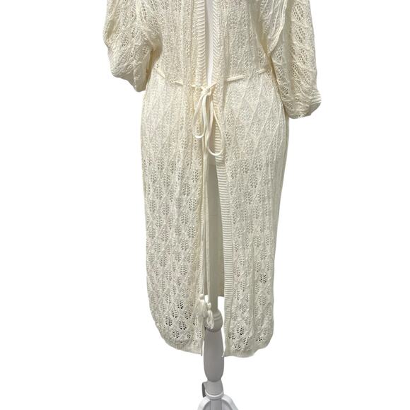 POL Crochet Ivory Beach Cover Up Kimono Cardigan Tassel Tie Waist Size S NWOT - Picture 10 of 12